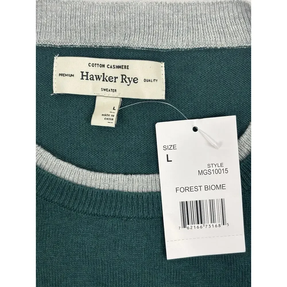NWT Hawker Rye Men’s L Cotton Cashmere Blend Forest Green Crew Neck Sweater
